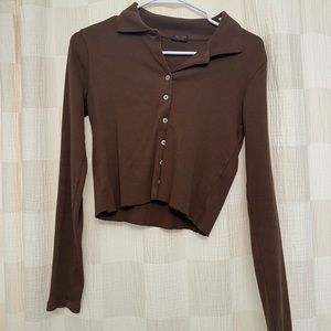 Brandy Melville Brown Collared Long Sleeve